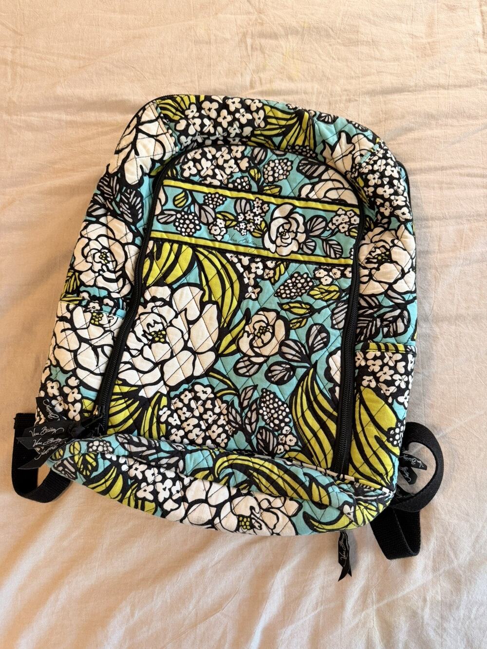 Vera Bradley Quilted Travel Laptop School Backpack - Blue Floral - CLEAN